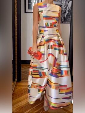 Colorblock Geometric Sleeveless Midi Dress
